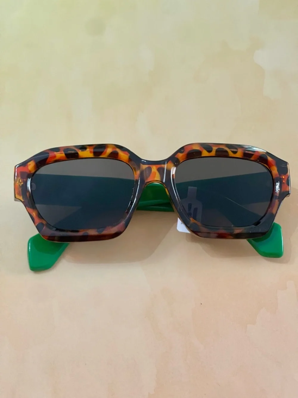 Free People Retro Square Tortoiseshell Sunglasses with Green Arms - Picture 4 of 14